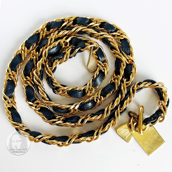 Vintage Belt Gold Chain and Blue Leather by Morris Moskowitz 80s main image 5